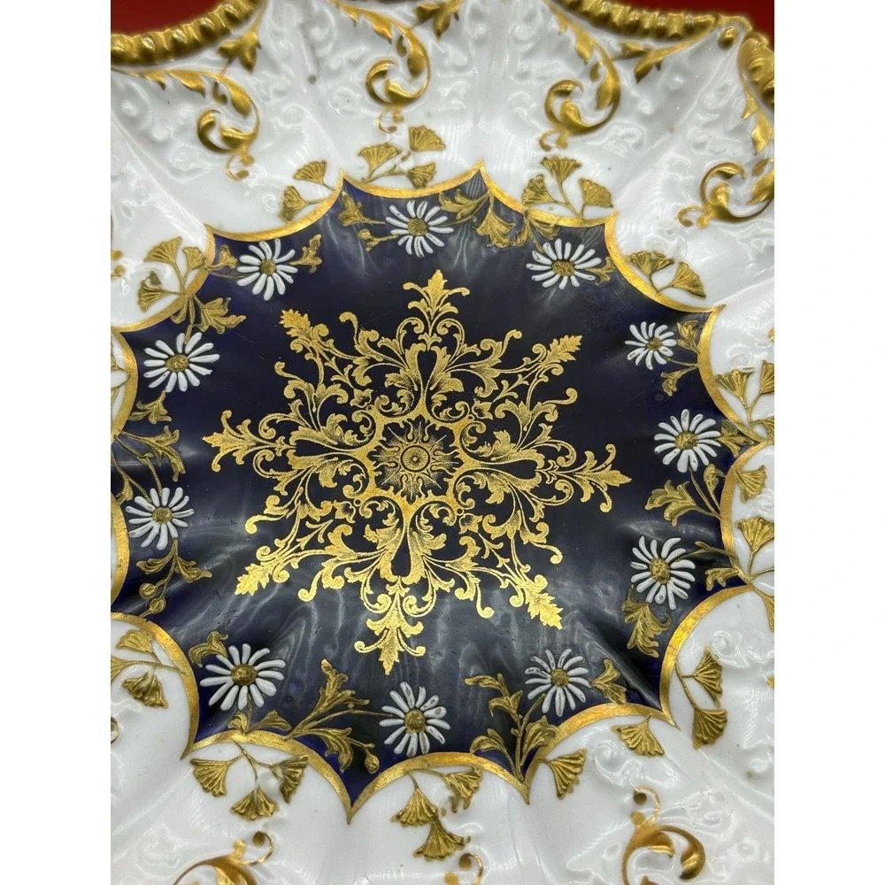 RARE Antique Cabinet Plate AYNSLEY 3528 Gold Gilded Cobalt Blue Scalloped Rim